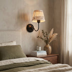 Hand-Woven Cotton Drum Wall Sconce, Curved Arm