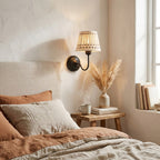 Hand-Woven Cotton Drum Wall Sconce, Curved Arm