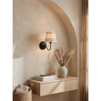 Hand-Woven Cotton Drum Wall Sconce, Curved Arm