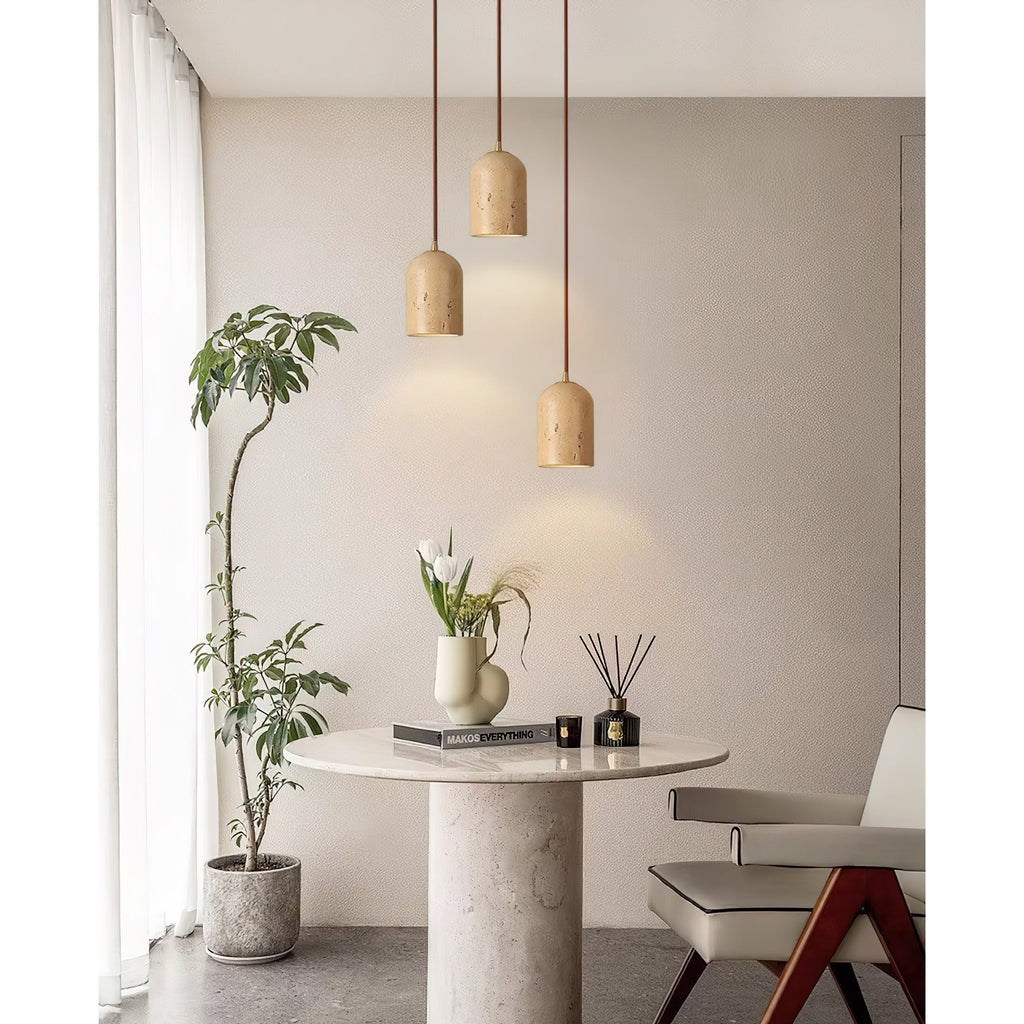 Natural Travertine Pendant Light, Wabi-Sabi Style
