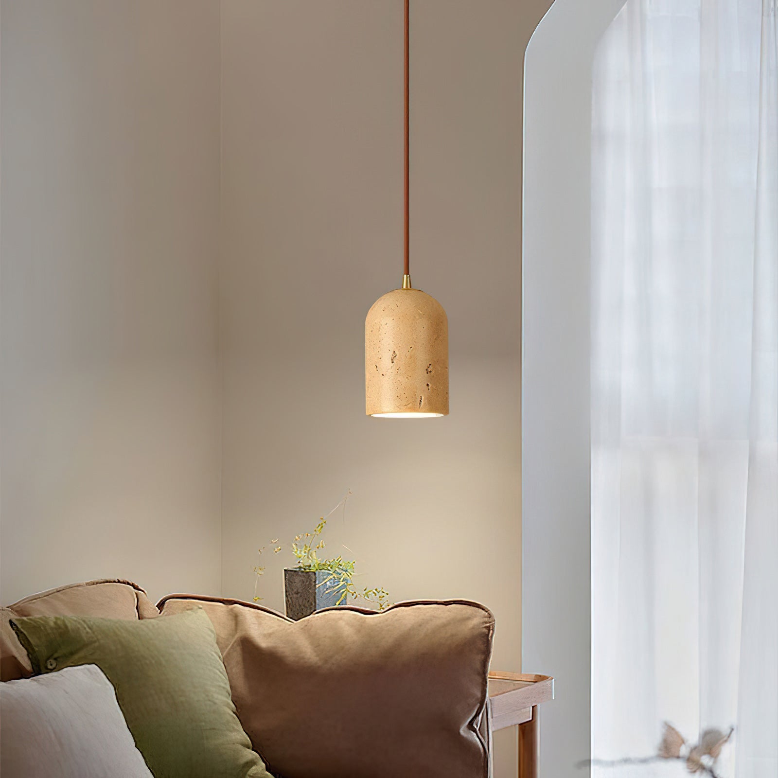 Natural Travertine Pendant Light, Wabi-Sabi Style