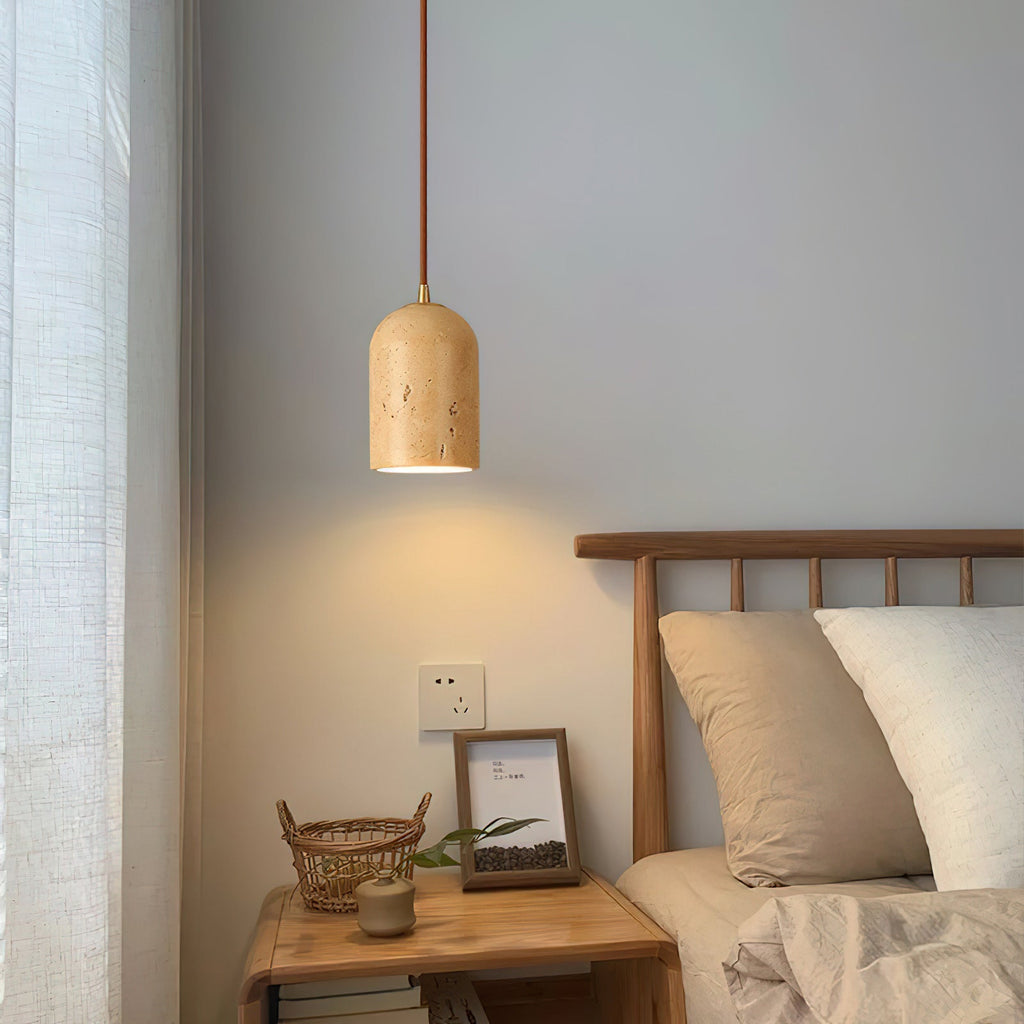 Natural Travertine Pendant Light, Wabi-Sabi Style