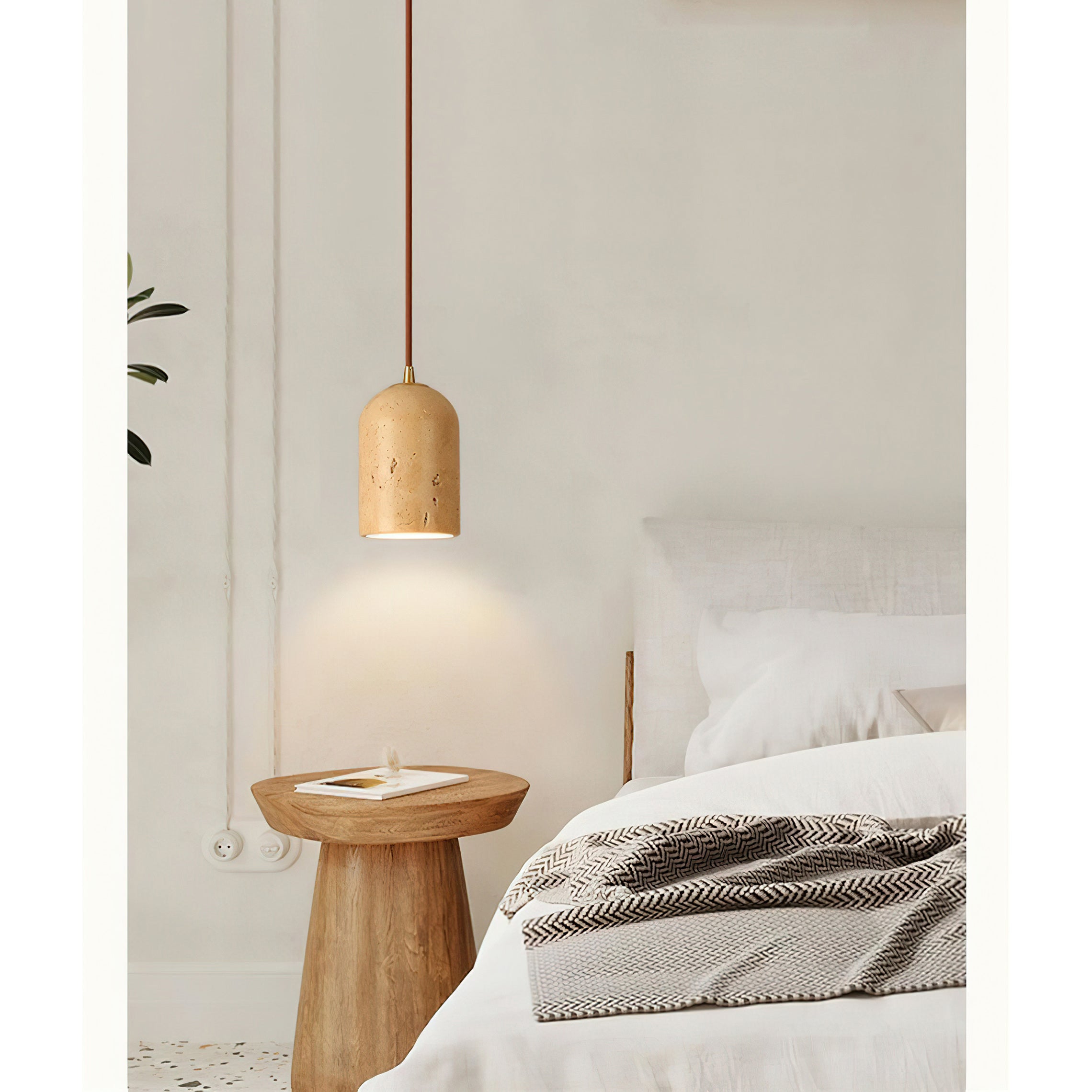 Natural Travertine Pendant Light, Wabi-Sabi Style