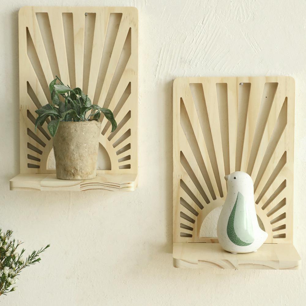 TeakFan: Wooden Wall Shelf – decorative, floating & fan-shaped in minimalist design for plants in the living room & balcony