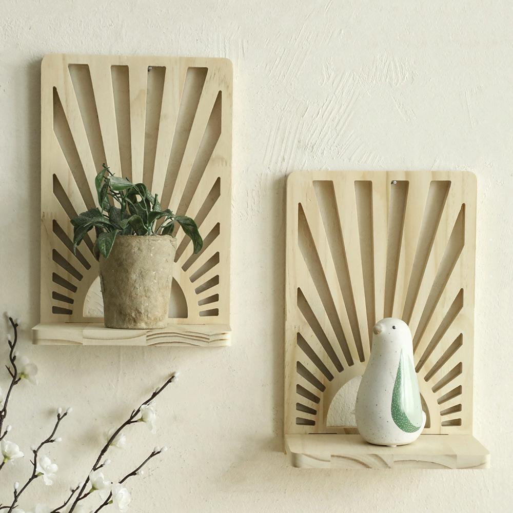 TeakFan: Wooden Wall Shelf – decorative, floating & fan-shaped in minimalist design for plants in the living room & balcony