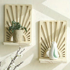 TeakFan: Wooden Wall Shelf – decorative, floating & fan-shaped in minimalist design for plants in the living room & balcony