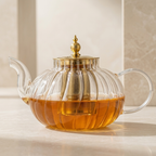 Glass Teapot Borosilicate 1L with Removable Stainless Steel Infuser Transparent Body