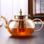 Glass Teapot Borosilicate 1L with Removable Stainless Steel Infuser Transparent Body