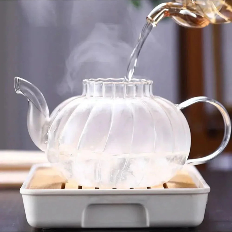 Glass Teapot Borosilicate 1L with Removable Stainless Steel Infuser Transparent Body