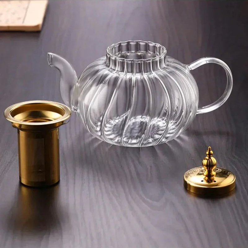 Glass Teapot Borosilicate 1L with Removable Stainless Steel Infuser Transparent Body