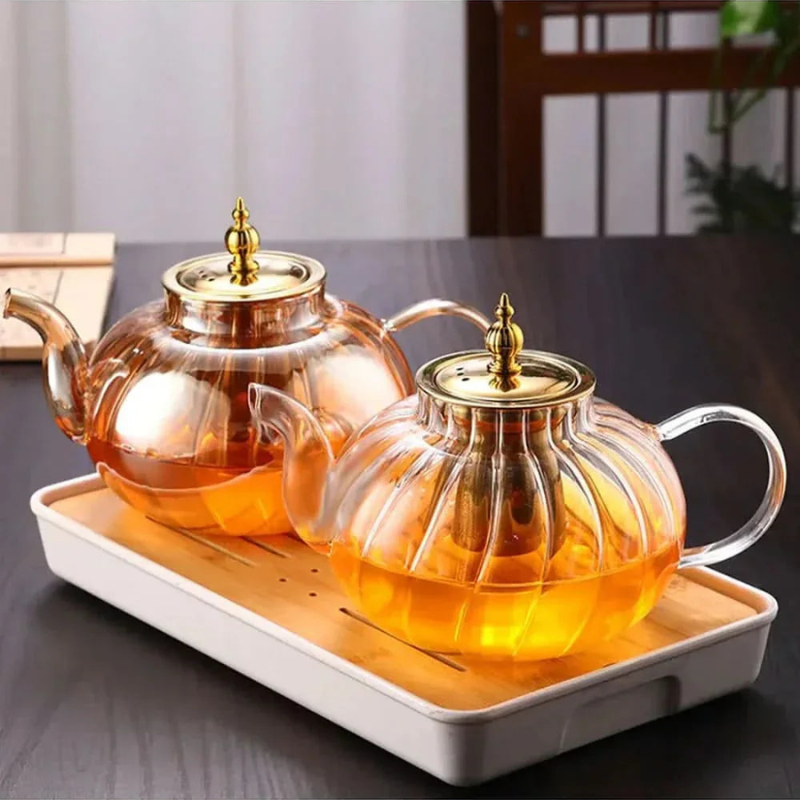 Glass Teapot Borosilicate 1L with Removable Stainless Steel Infuser Transparent Body