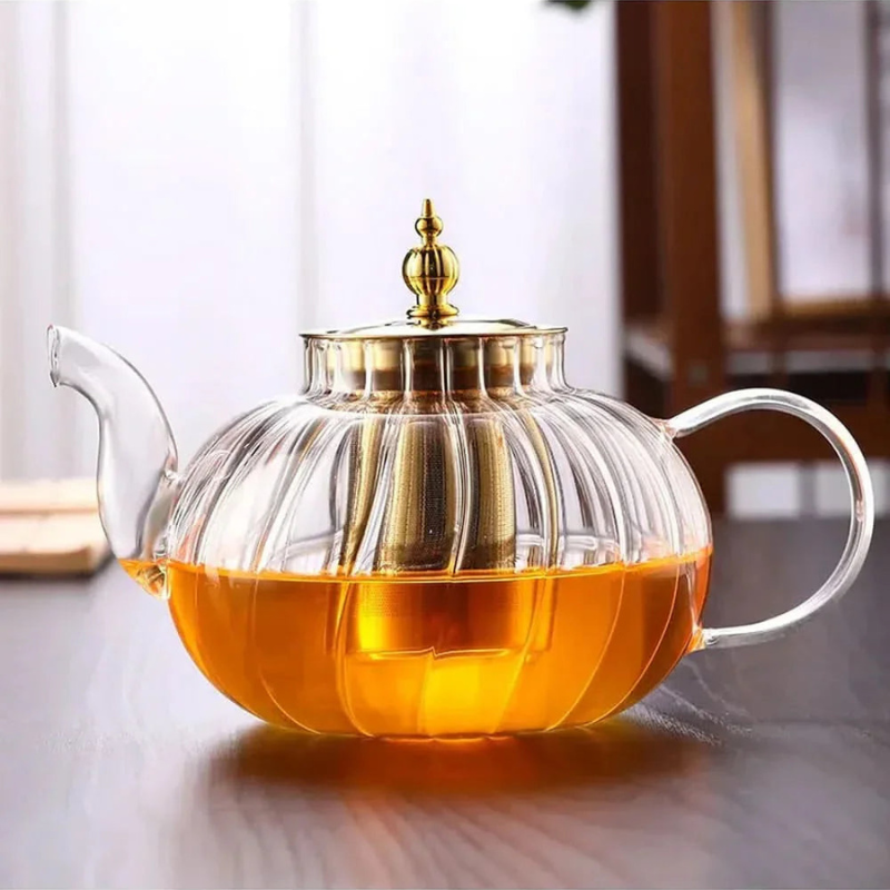 Glass Teapot Borosilicate 1L with Removable Stainless Steel Infuser Transparent Body