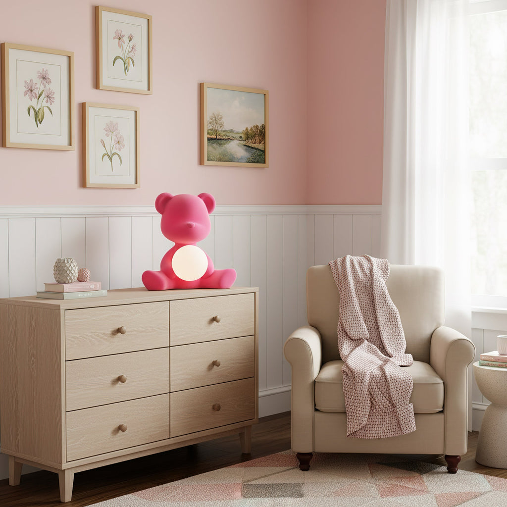Glowing Teddy Bear Table Lamp, Velvety Accent Light