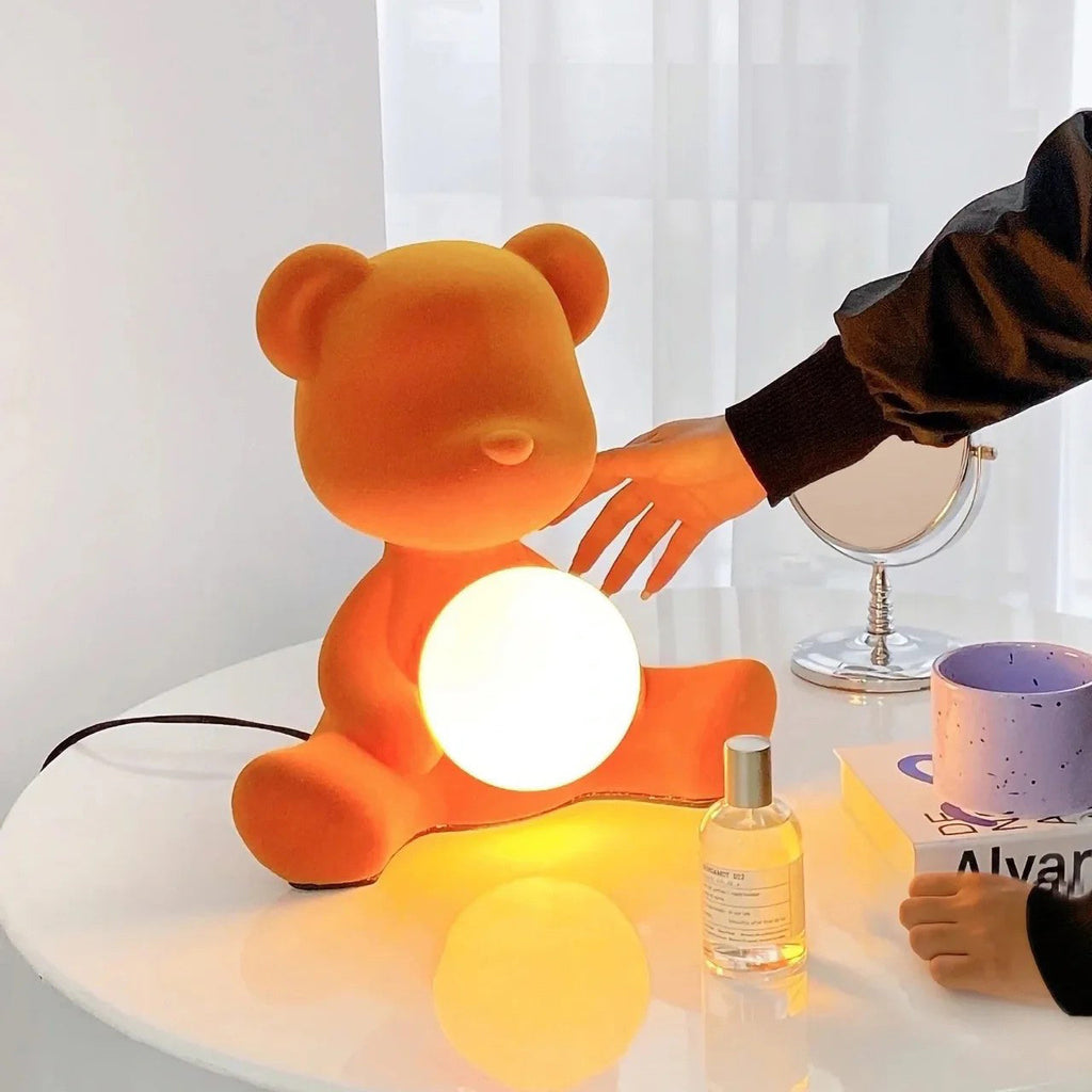 Glowing Teddy Bear Table Lamp, Velvety Accent Light