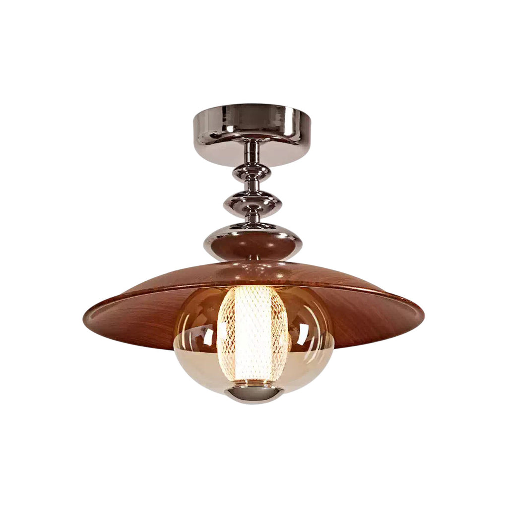 Walnut Dome LED Ceiling Lamp, Modern Minimalist