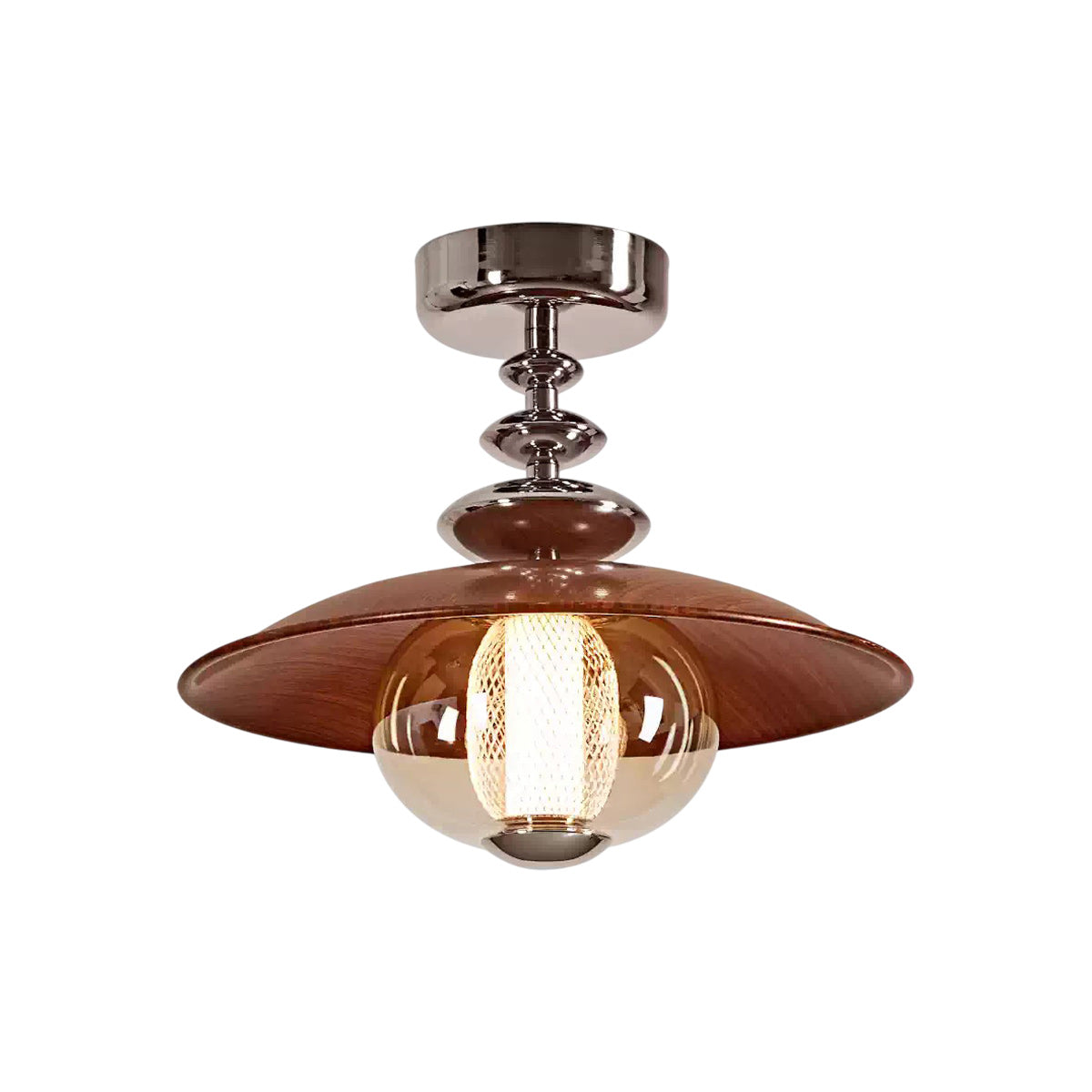 Walnut Dome LED Ceiling Lamp, Modern Minimalist