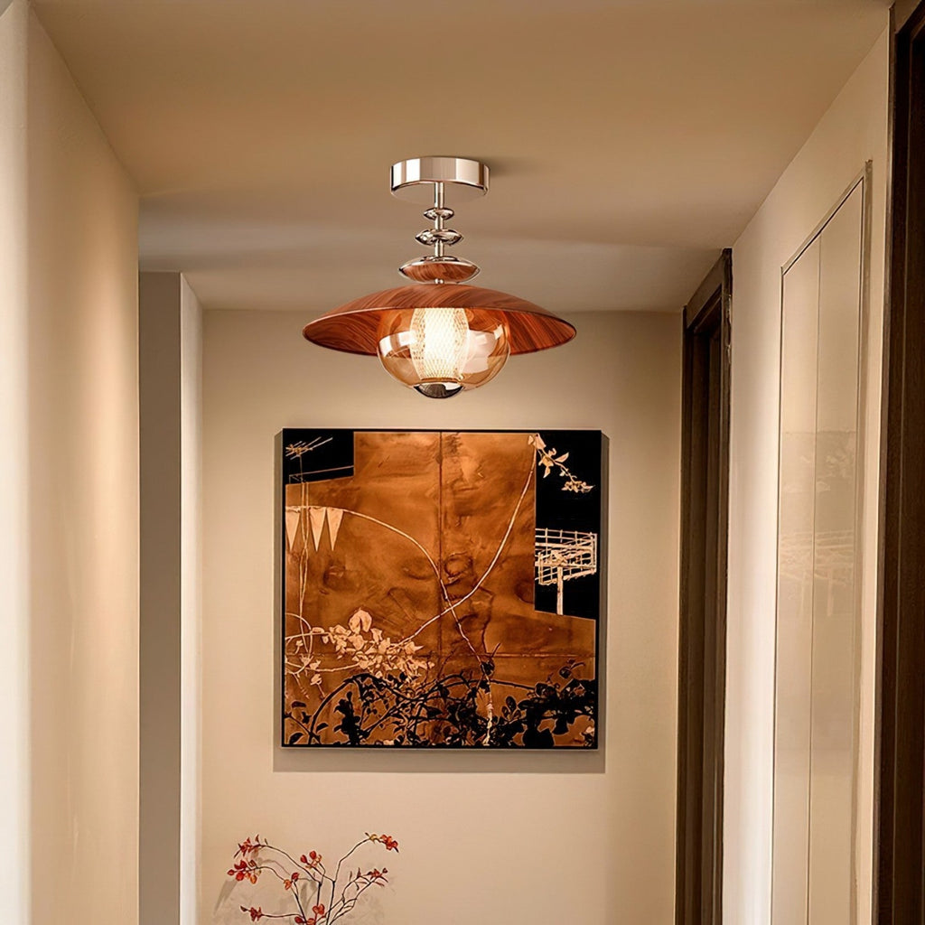 Walnut Dome LED Ceiling Lamp, Modern Minimalist