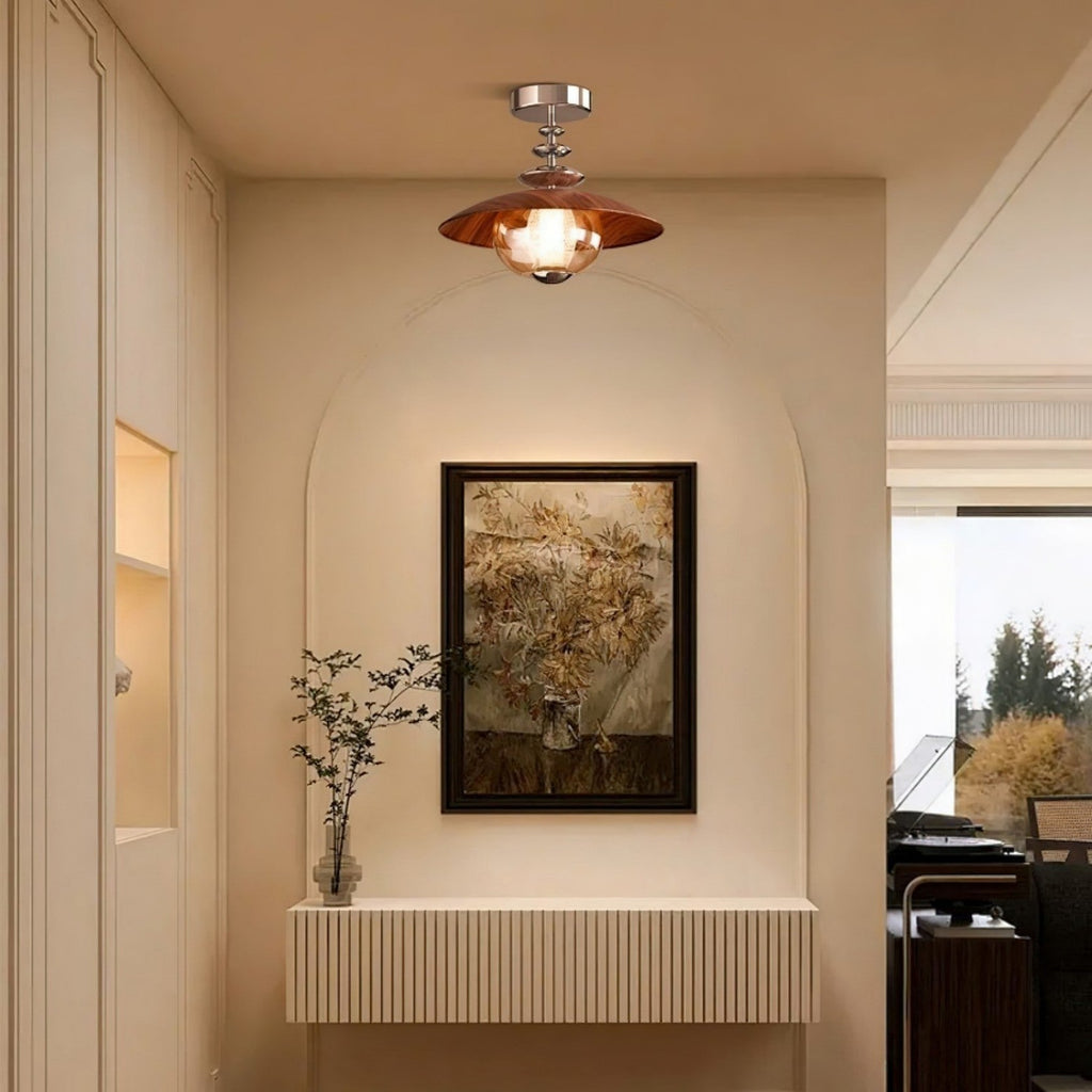 Walnut Dome LED Ceiling Lamp, Modern Minimalist