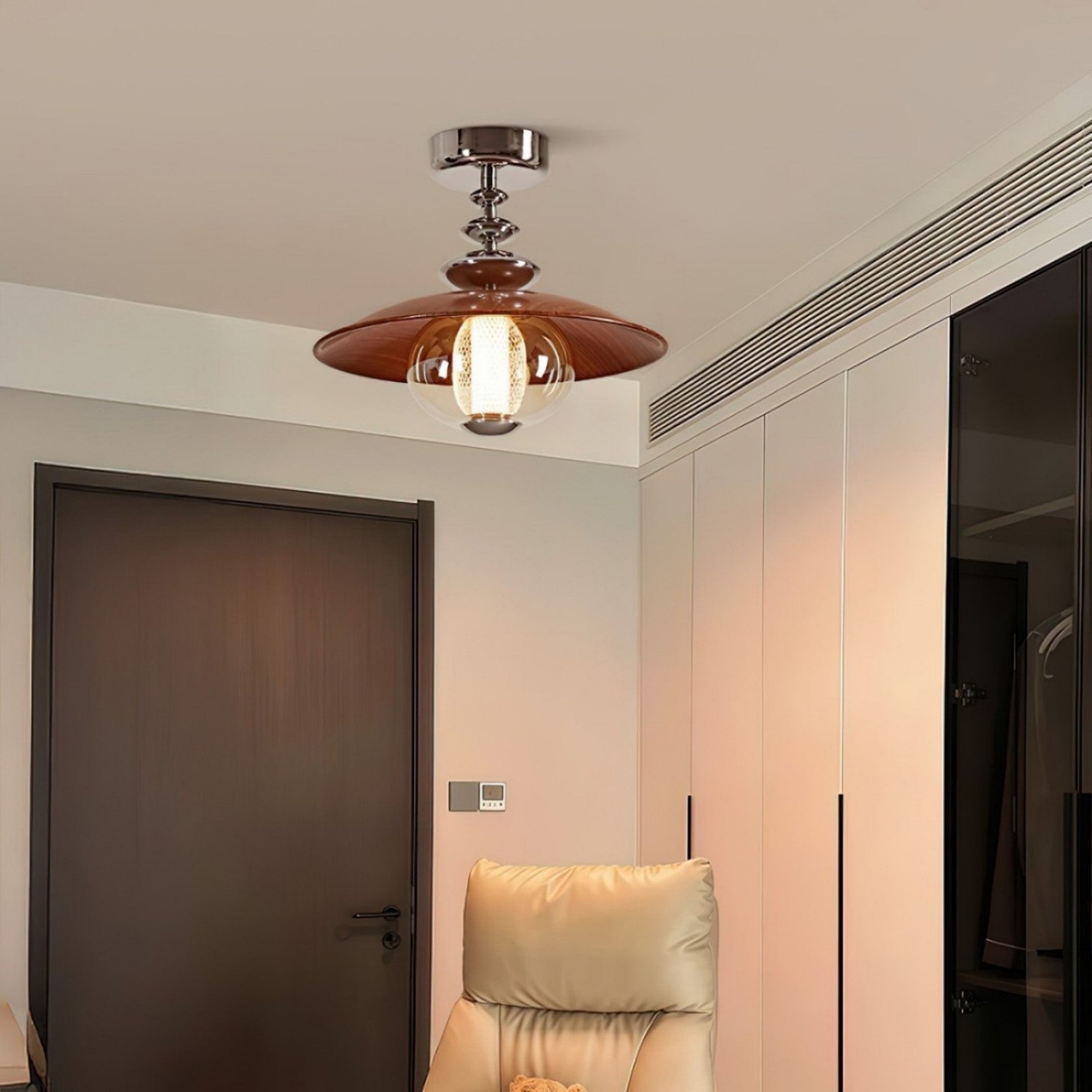 Walnut Dome LED Ceiling Lamp, Modern Minimalist