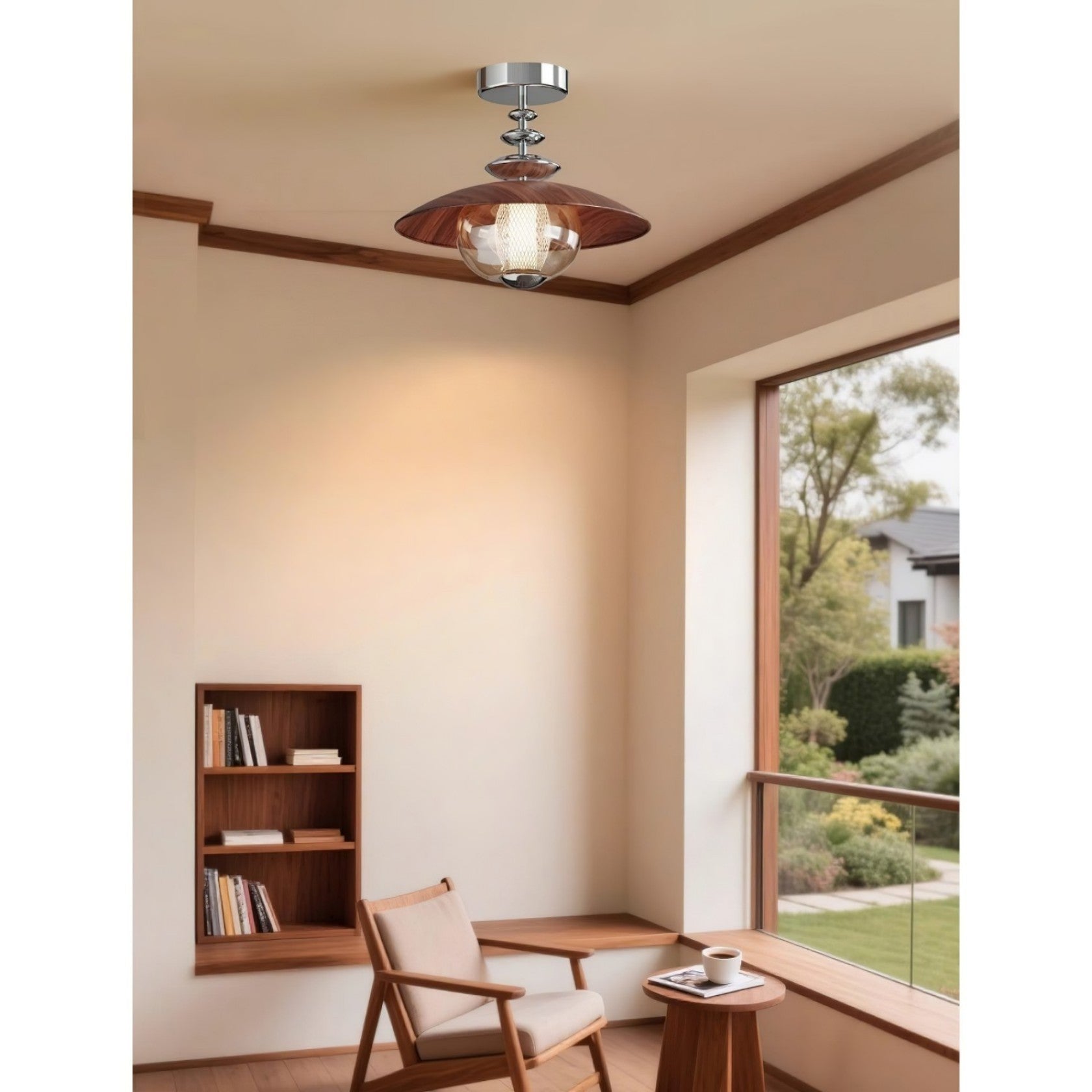 Walnut Dome LED Ceiling Lamp, Modern Minimalist