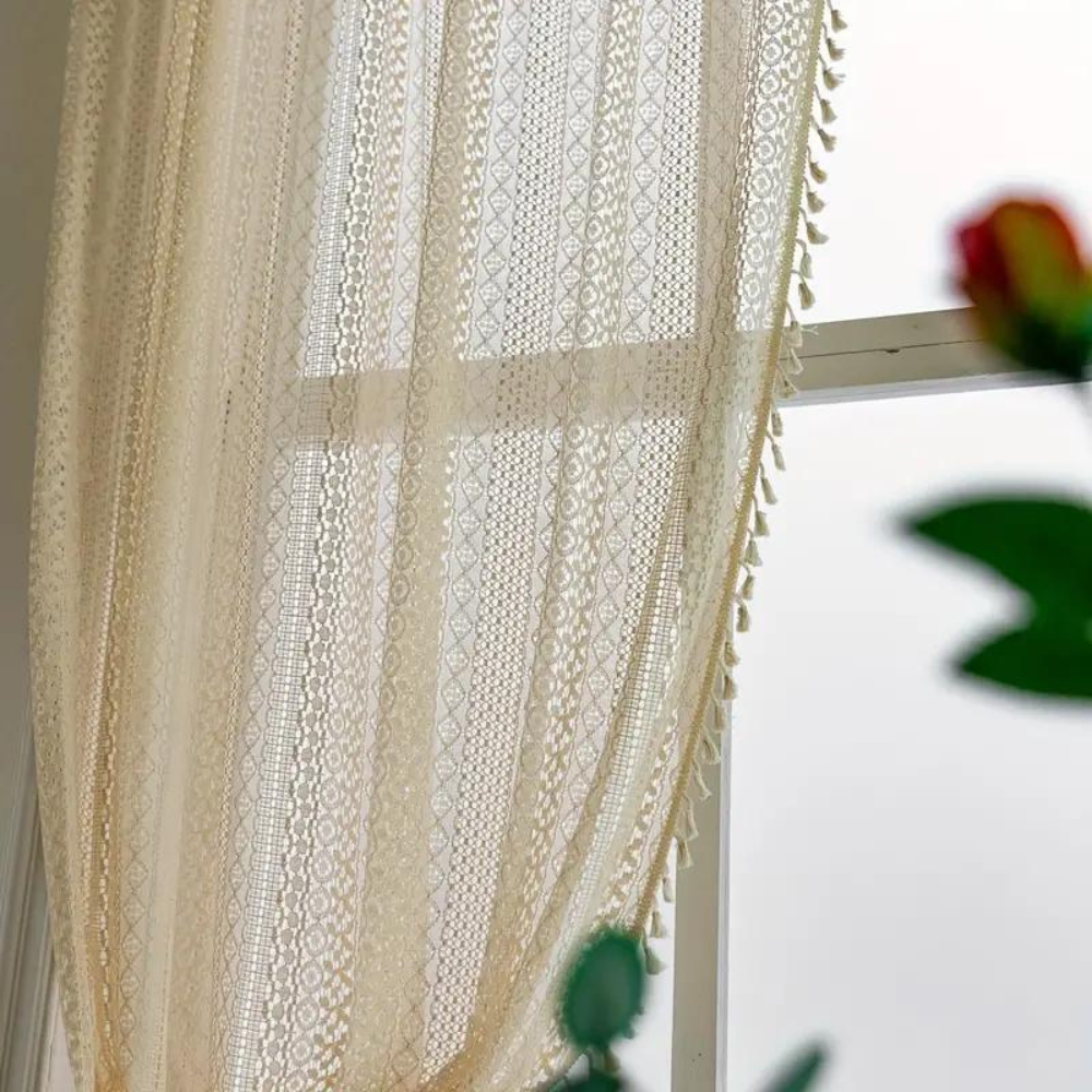 TerraBoho: Curtains Crocheted with Tassels – Modern Boho Style for Bedrooms & Dining Rooms
