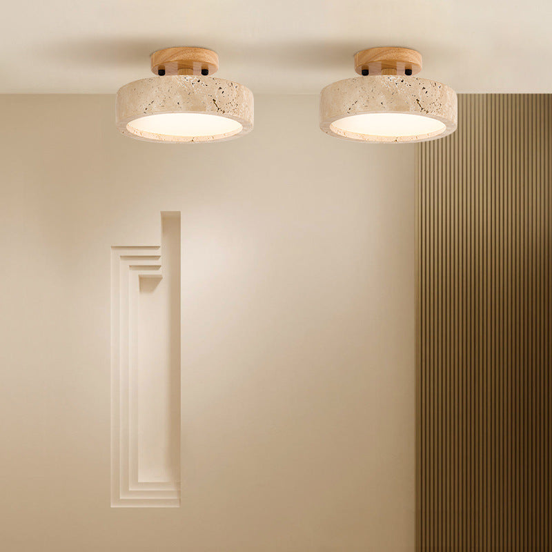 TerraLuce: Round LED Ceiling Light 1-Bulb Made of Travertine Stone Minimalist – for Hallway & Living Room