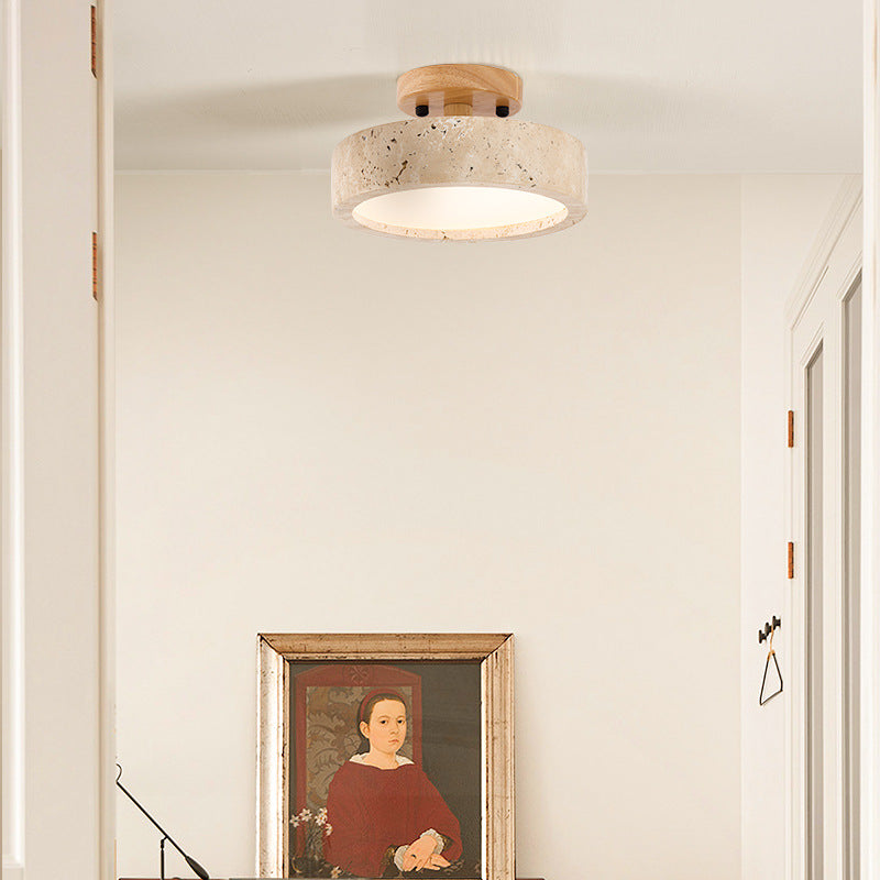 TerraLuce: Round LED Ceiling Light 1-Bulb Made of Travertine Stone Minimalist – for Hallway & Living Room