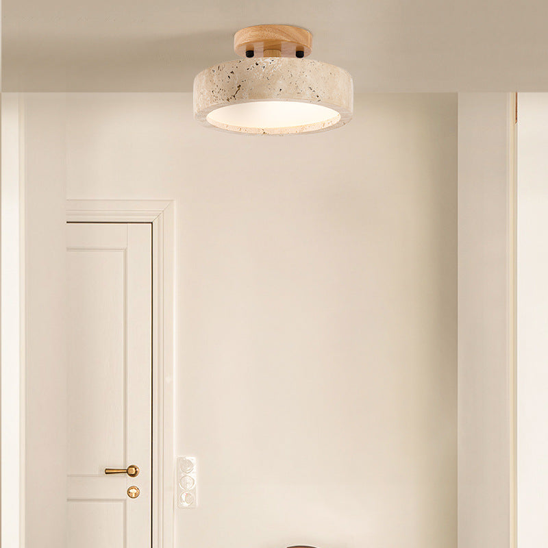 TerraLuce: Round LED Ceiling Light 1-Bulb Made of Travertine Stone Minimalist – for Hallway & Living Room