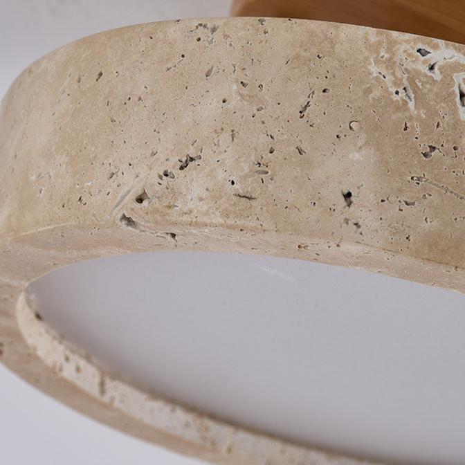 TerraLuce: Round LED Ceiling Light 1-Bulb Made of Travertine Stone Minimalist – for Hallway & Living Room
