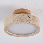 TerraLuce: Round LED Ceiling Light 1-Bulb Made of Travertine Stone Minimalist – for Hallway & Living Room
