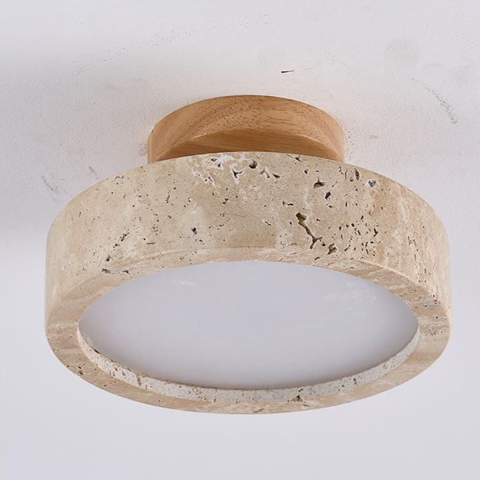 TerraLuce: Round LED Ceiling Light 1-Bulb Made of Travertine Stone Minimalist – for Hallway & Living Room
