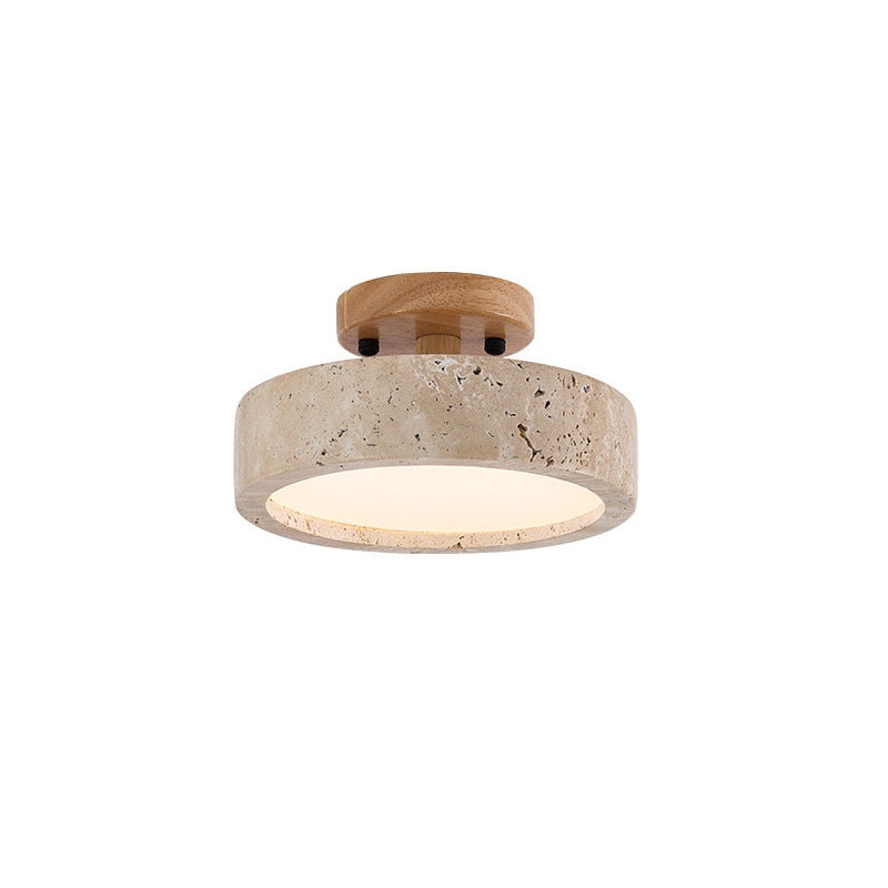 TerraLuce: Round LED Ceiling Light 1-Bulb Made of Travertine Stone Minimalist – for Hallway & Living Room
