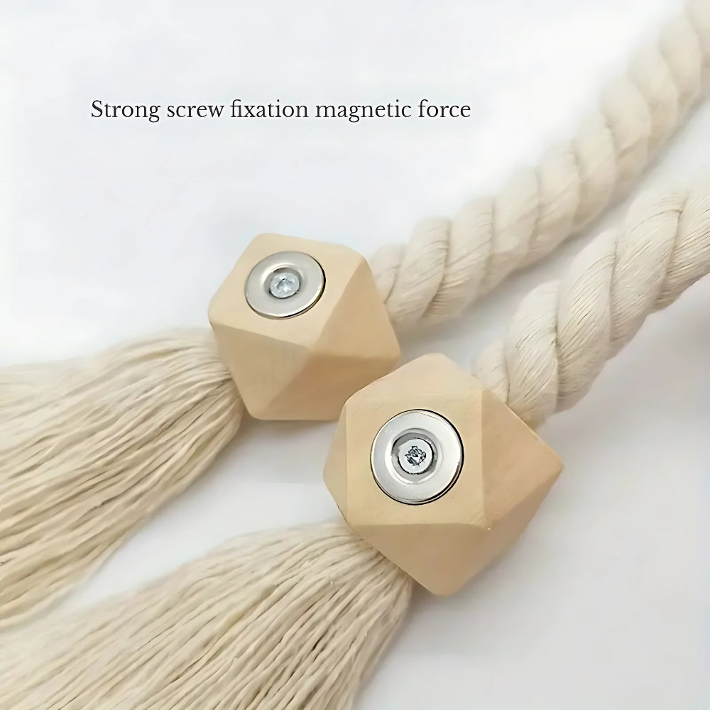 TerraPerle: Curtain Holders with Wooden Beads & Tassels – Decorative & Durable for Curtains in a Set of 2