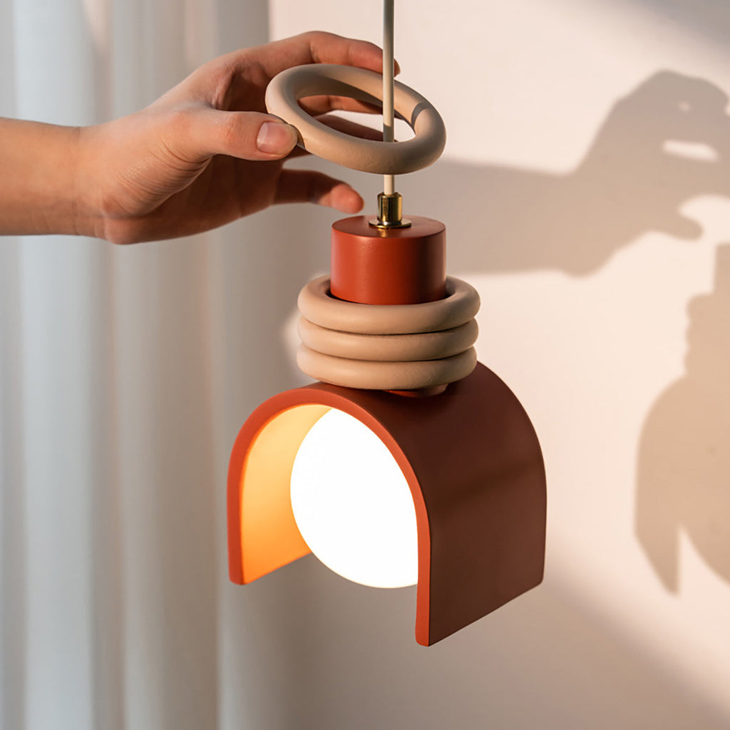 Compact Resin Shade Pendant Light, Cream & Orange