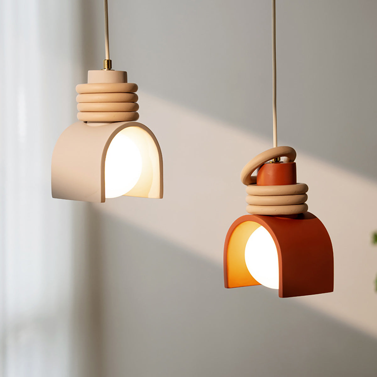 Compact Resin Shade Pendant Light, Cream & Orange