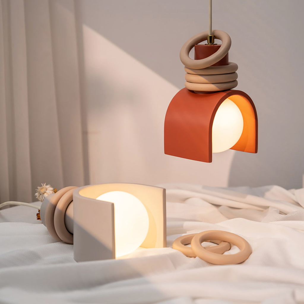 Compact Resin Shade Pendant Light, Cream & Orange