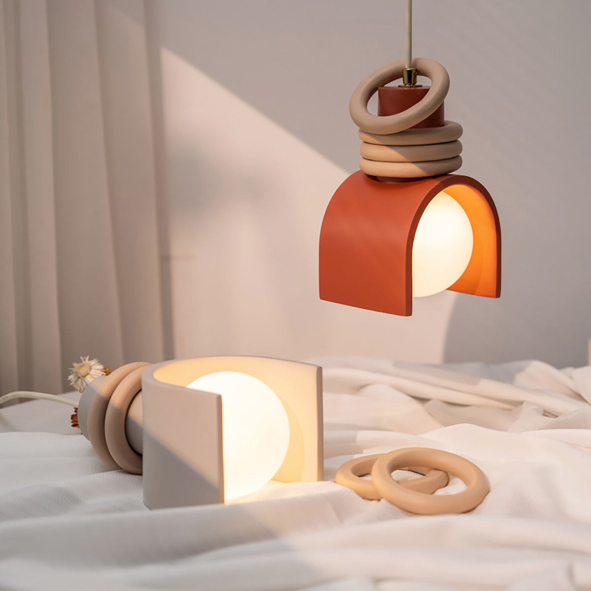 Compact Resin Shade Pendant Light, Cream & Orange