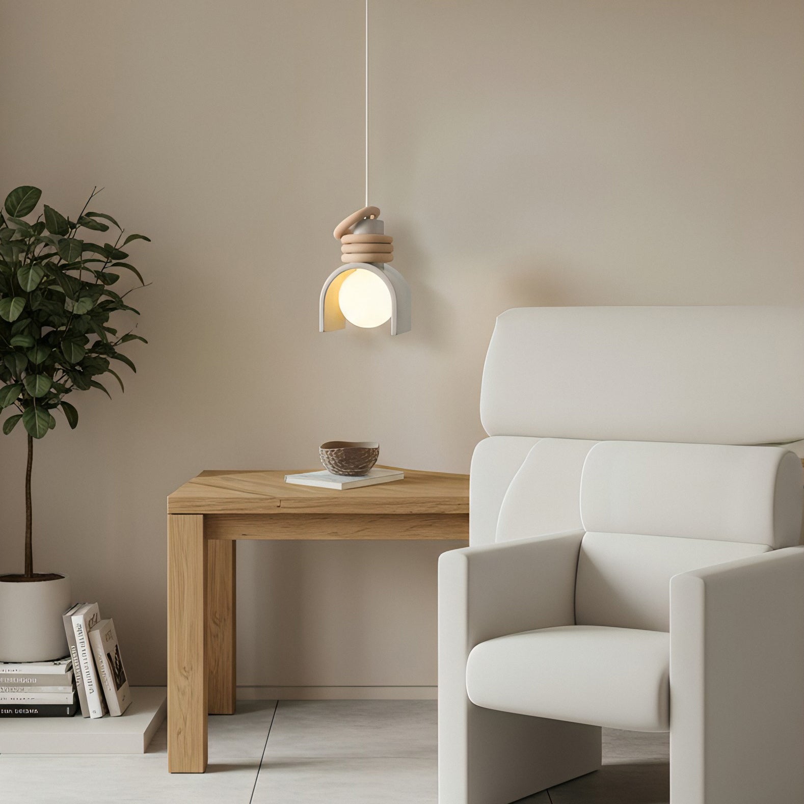 Compact Resin Shade Pendant Light, Cream & Orange