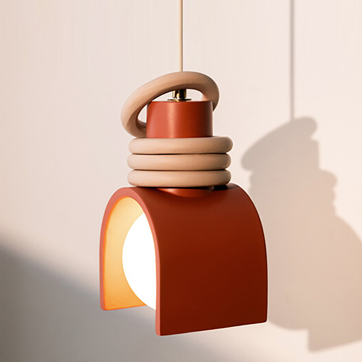 Compact Resin Shade Pendant Light, Cream & Orange