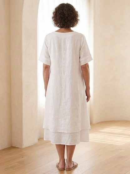 Effortless Midi Dress for Women Tiered Short-Sleeve