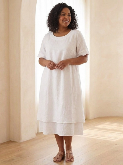 Effortless Midi Dress for Women Tiered Short-Sleeve