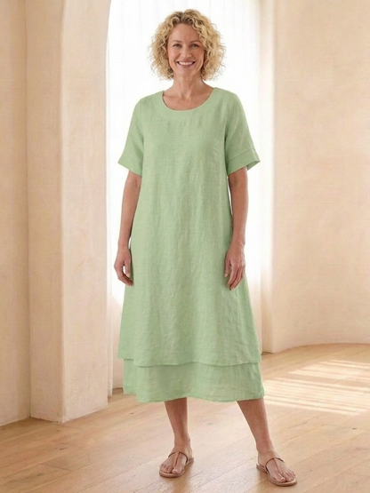 Effortless Midi Dress for Women Tiered Short-Sleeve
