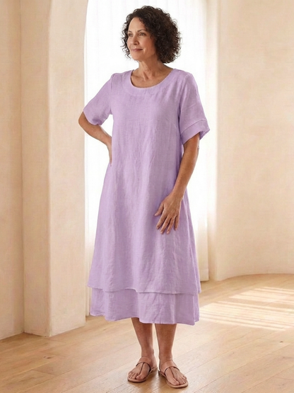 Effortless Midi Dress for Women Tiered Short-Sleeve