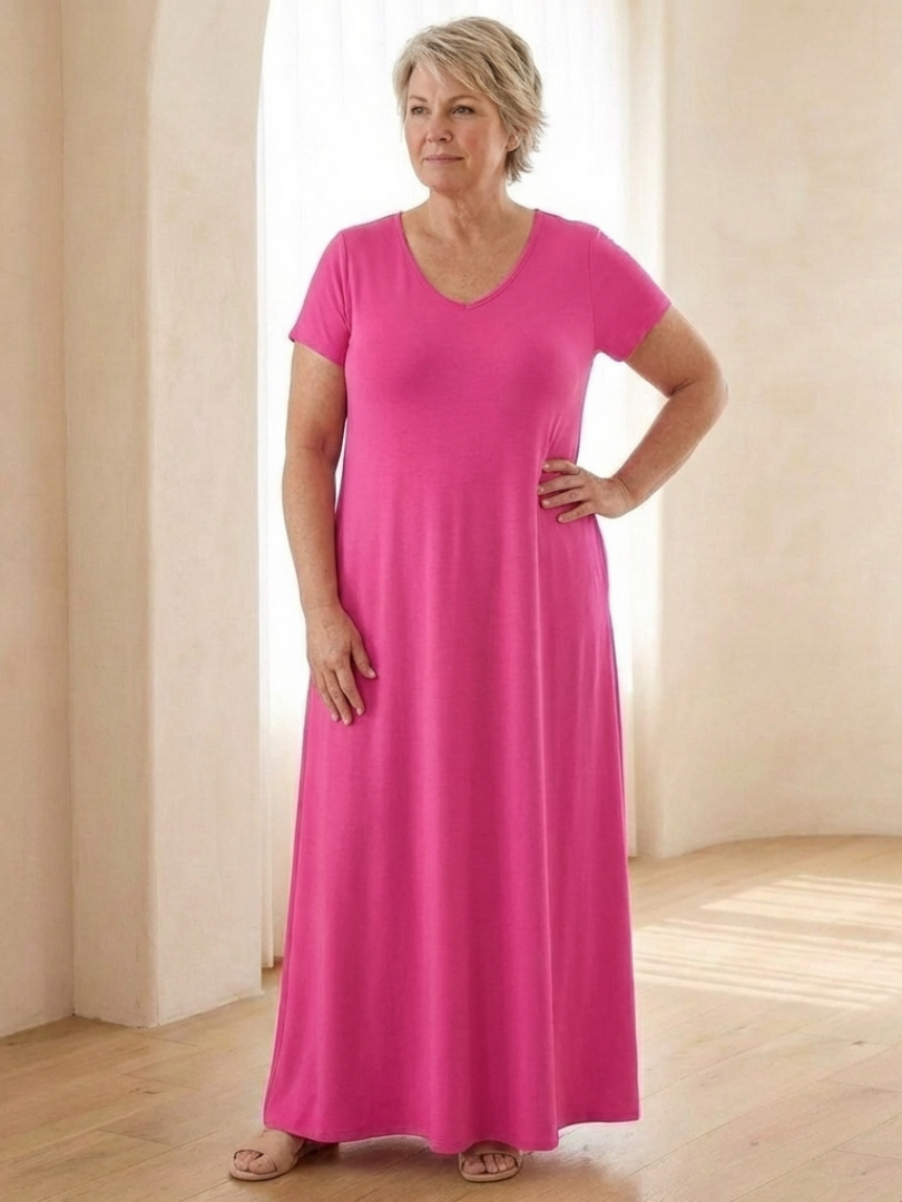 Elegant Maxi Dress for Women V-Neck Short Sleeve