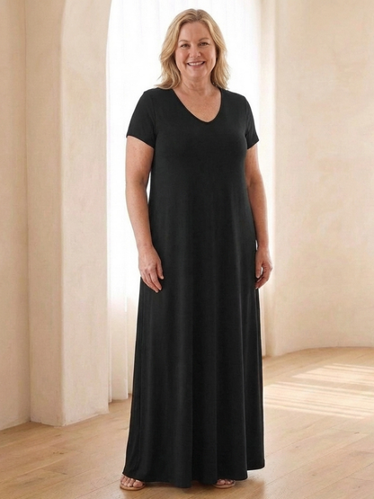 Elegant Maxi Dress for Women V-Neck Short Sleeve