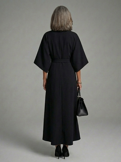 Elegant Cape Sleeve Midi Dress for Women Asymmetric Hem