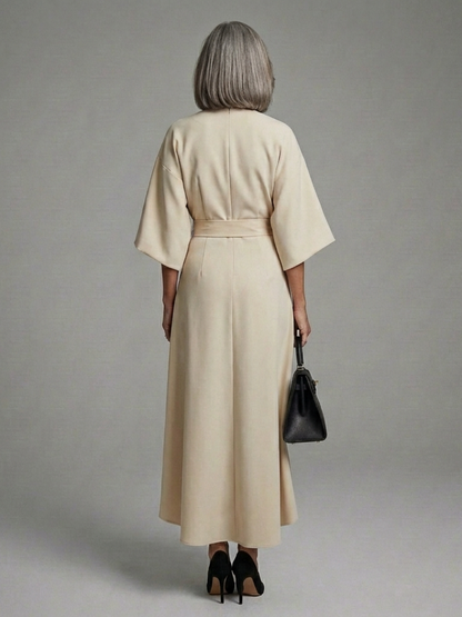 Elegant Cape Sleeve Midi Dress for Women Asymmetric Hem