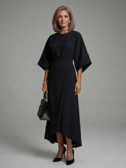 Elegant Cape Sleeve Midi Dress for Women Asymmetric Hem