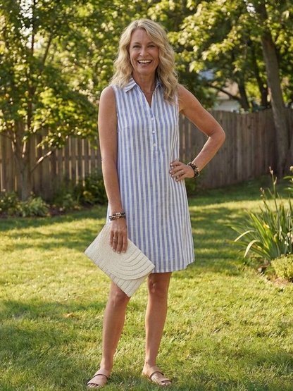 Stylish Striped Sleeveless Shirt Dress for Women