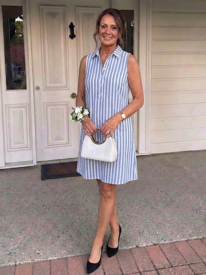 Stylish Striped Sleeveless Shirt Dress for Women